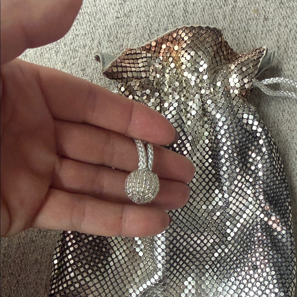 Whiting & Davis Silver Sequin Drawstring Mini Bag - image 2